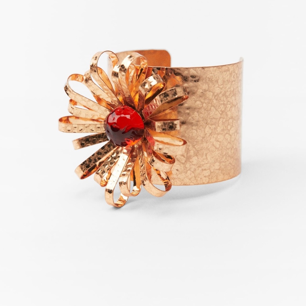 Zara Rose Gold Flower Cuff Bracelet with Red Center